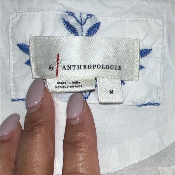 Anthropologie White and Blue Embroidered Dress - Picture 3 of 5